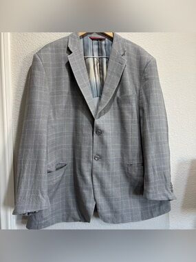 Pronto Moda Elite Sport Coat Blazer 52R Gray Silk Wool Cashmere Linen Plaid
